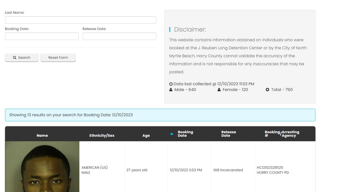Bookings and Releases - Horry County SC.Gov